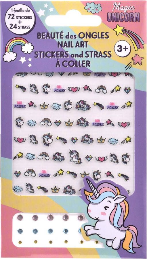 Take Care Unicorn Nagelstickers Voor Kinderen Set van 72 Stickers + 24 Steentjes Officieel Gelicentieerd