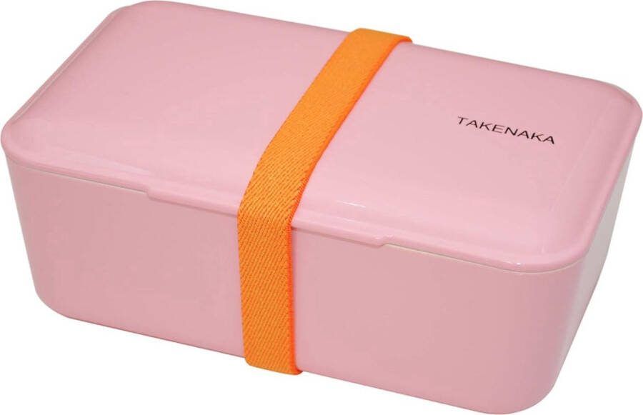 TAKENAKA Bento Bite Box Candy Pink milieuvriendelijke lunchbox gemaakt in Japan BPA- & rietvrij 100% recyclebaar plastic flesgebruik magnetron- en vaatwasmachinebestendig Bentobox rechthoekig L174x110xH70mm (Snoep Roze * band: Oranje)