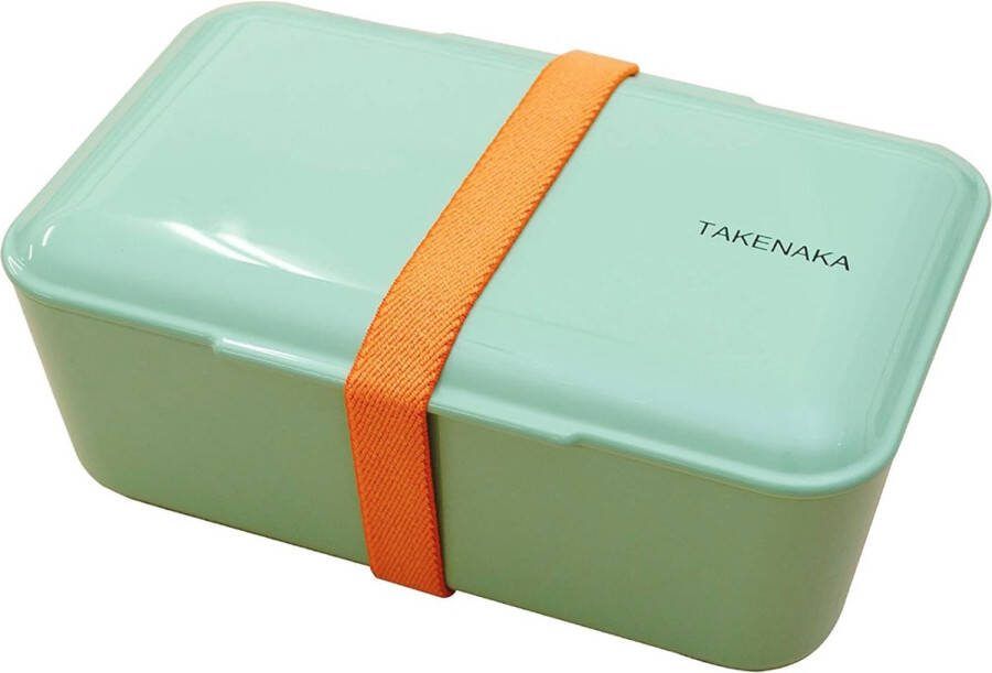 TAKENAKA Bento Bite Box Peppermint milieuvriendelijke lunchbox gemaakt in Japan BPA- & rietvrij 100% recyclebaar plastic flesgebruik magnetron- en vaatwasmachinebestendig Bentobox rechthoekig L174x110xH70mm (Pepermunt* band: Oranje)