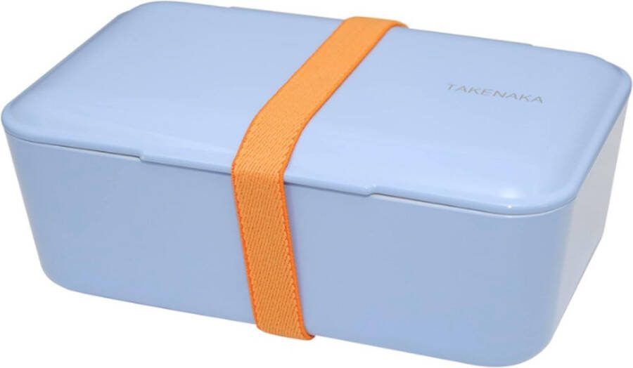 TAKENAKA Bento Bite Box Periwinkle Blue milieuvriendelijke lunchbox gemaakt in Japan BPA- & rietvrij 100% recyclebaar plastic flesgebruik magnetron- en vaatwasmachinebestendig Bentobox rechthoekig L174x110xH70mm (Maagdenpalm Blauw * band: Oranje)