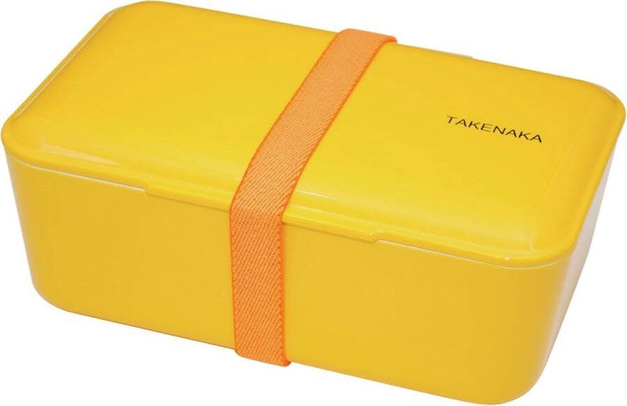 TAKENAKA Bento Bite Box Yellow Mango milieuvriendelijke lunchbox gemaakt in Japan BPA- & rietvrij 100% recyclebaar plastic flesgebruik magnetron- en vaatwasmachinebestendig Bentobox rechthoekig L174x110xH70mm (Gele mango * band: Oranje)