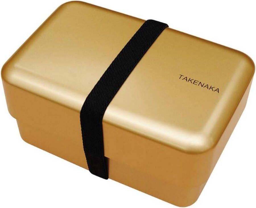 TAKENAKA Bento Nibble Box Gold milieuvriendelijke lunchbox gemaakt in Japan BPA- & rietvrij 100% recyclebaar plastic flesgebruik magnetron- en vaatwasmachinebestendig Bentobox rechthoekig L165x108xH90mm (Goud * band: Oranje)