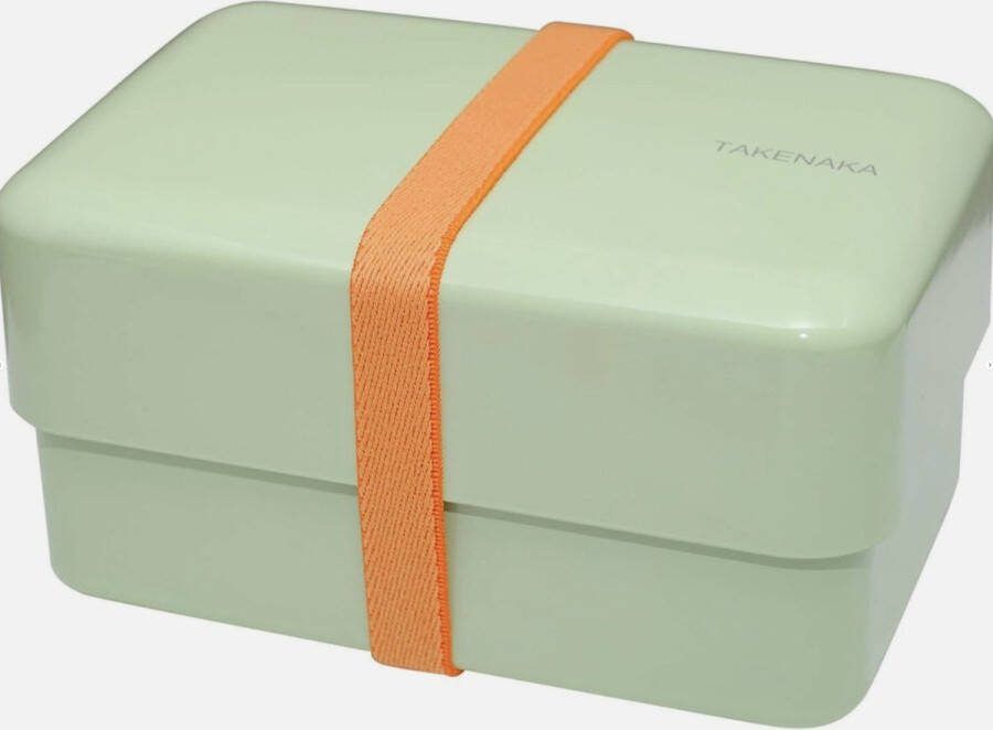 TAKENAKA Bento Nibble Box Pistachio Green milieuvriendelijke lunchbox gemaakt in Japan BPA- & rietvrij 100% recyclebaar plastic flesgebruik magnetron- en vaatwasmachinebestendig Bentobox rechthoekig L165x108xH90mm (Pistache Groen * band: Oranje)