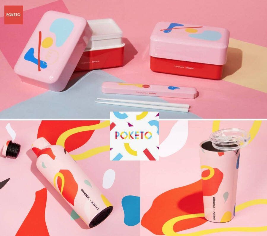 TAKENAKA POKETO Pink Party Pakket 4 Essentials Inbegrepen (Lunchbox Chopsticks Tumbler & Canteen)