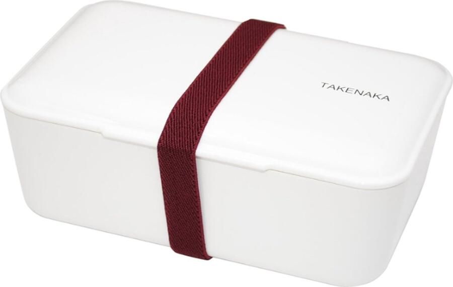 TAKENAKA Bento Bite Box Coconut White milieuvriendelijke lunchbox gemaakt in Japan BPA- & rietvrij 100% recyclebaar plastic flesgebruik magnetron- en vaatwasmachinebestendig Bentobox rechthoekig L174x110xH70mm (Kokos Wit * band: Donkerrood)