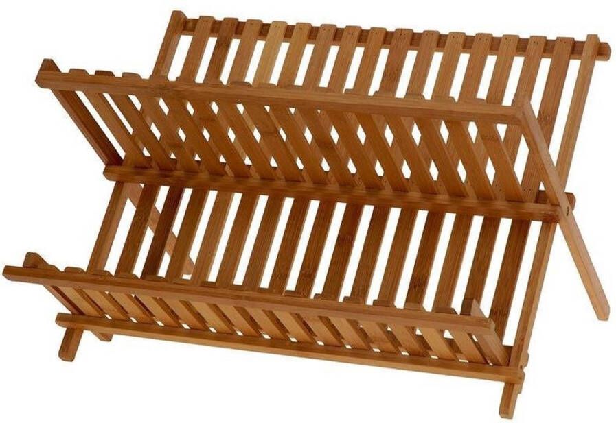 Merkloos Sans marque Afdruiprek van bamboe hout 42 x 32 x 26 cm uitdruiprek bordenrek