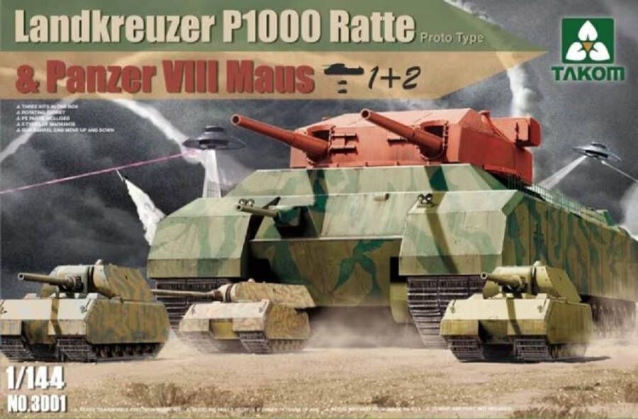 TAKOM 1:144 3001 Landkreuzer P1000 Ratte & Panzer VIII Maus Plastic Modelbouwpakket