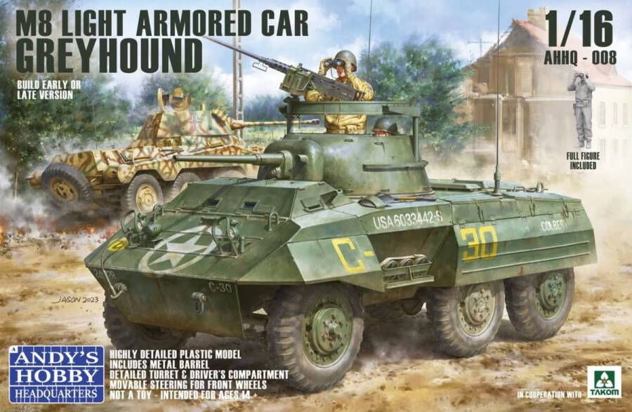 TAKOM 1:16 Andys Hobby Headquarters 008 M8 Light Armored Car Greyhound Plastic Modelbouwpakket