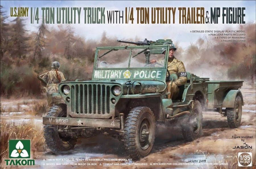 TAKOM 1:35 2126 U.S. Army 1 4 Ton Utility Truck w Trailer and Figure Plastic Modelbouwpakket