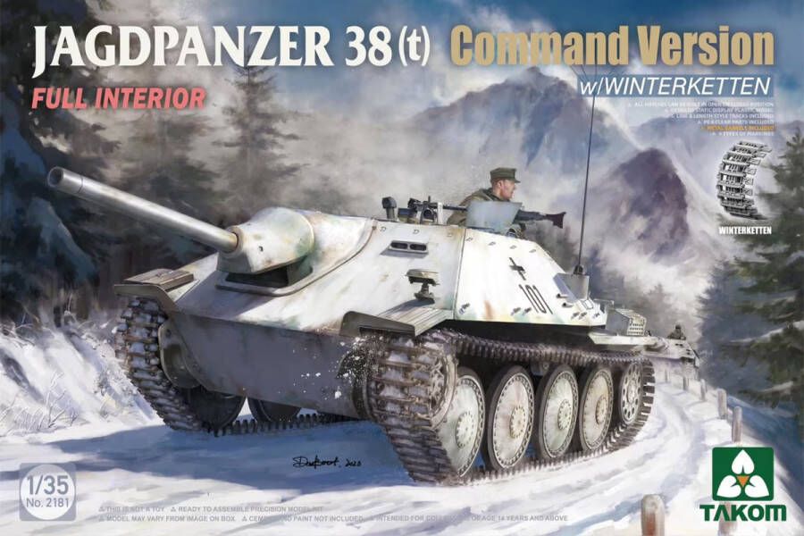 TAKOM 1:35 2181 Jagdpanzer 38(t) Command Version met Volledig Interieur Plastic Modelbouwpakket