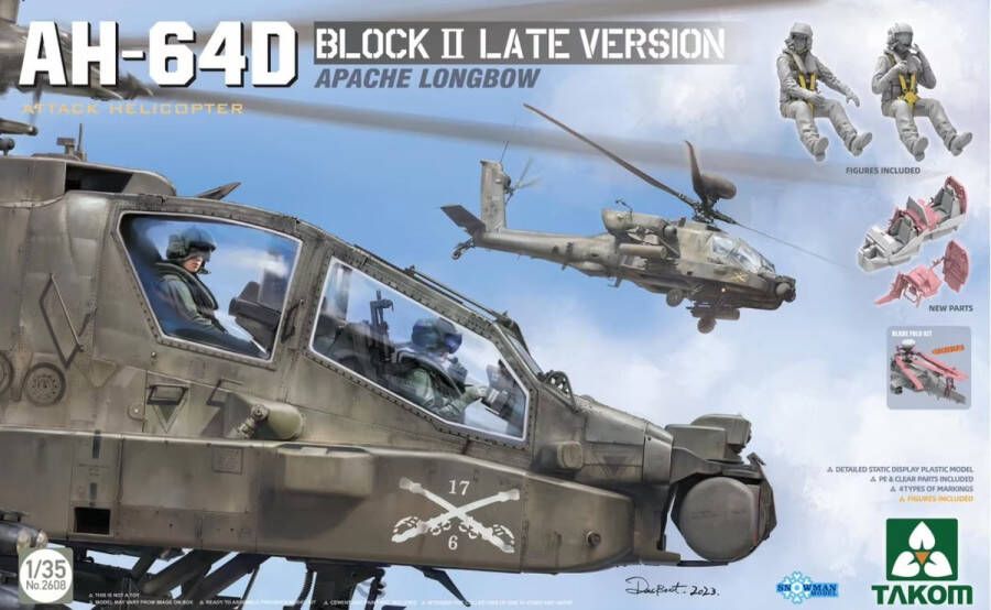 TAKOM 1:35 2608 AH-64D Block II Late Version include 3D resin parts nd 2 figures Plastic Modelbouwpakket