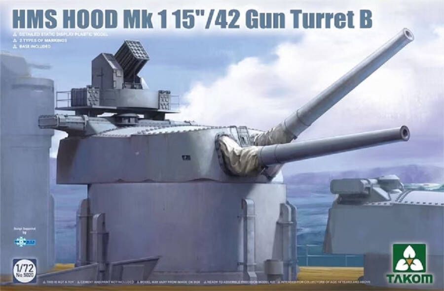 TAKOM 1:72 5020 HMS Hood 15inch 42 Mk1 Gun Turret B Plastic Modelbouwpakket