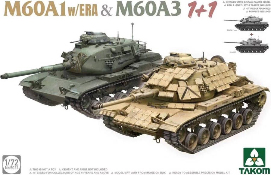 TAKOM 1:72 5022 M60A1 w ERA & M60A3 1 + 1 Plastic Modelbouwpakket