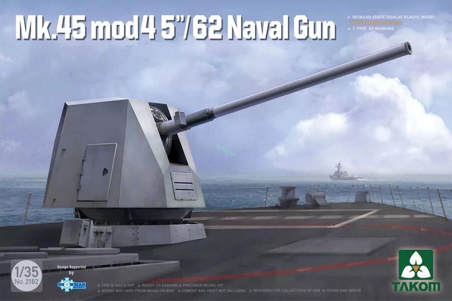 TAKOM 1:35 2182 Mk.45 mod 4 5 62 Naval Gun 5 inch 54 caliber Mark 45 gun Plastic Modelbouwpakket