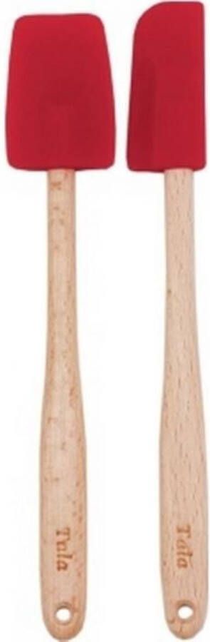 Tala 2 siliconen mini spatels houten steel 1x breed 1x smal voor spatel voor deeg