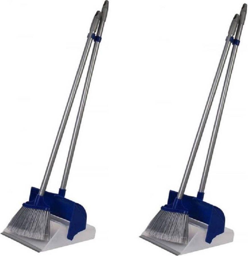 Talen Tools 2x Luxe stoffer met lange steel en automatische opvangblik 107 x 28 x 12 cm stofblikset schoonmaakartikelen