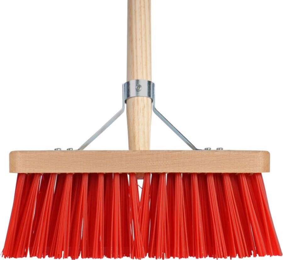 Talen Tools Bezem rood 28 cm met beugel en houten steel 140 cm