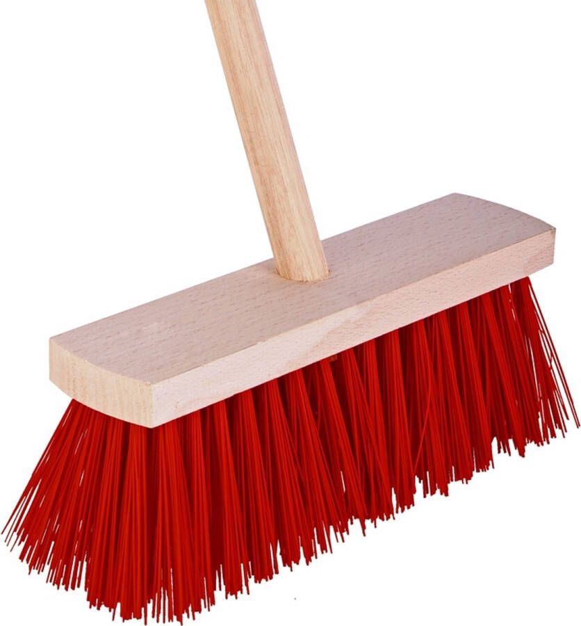 Talen Tools Bezem rood 28 cm met beugel en houten steel 120 cm