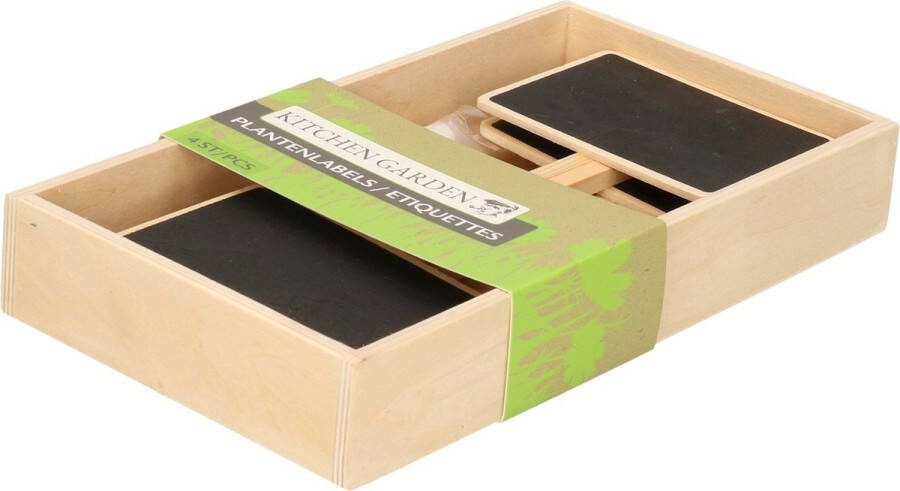 Talen Tools Plantetiketten plantenlabels 12x krijtbord hout 20 cm steeketiketten