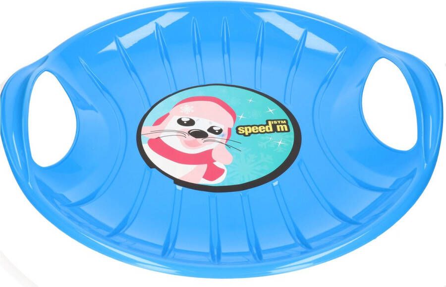 Merkloos Ronde sneeuw glijschotel slee 59 cm blauw sleeen