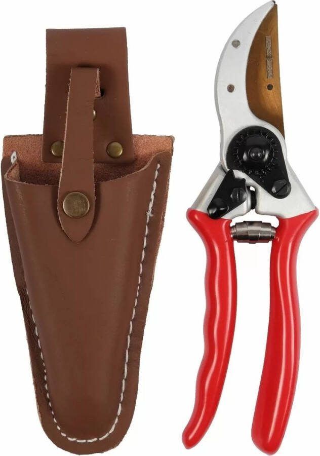 Talen Tools – Snoeischaar – Titanium – Voorbijsnijdend – High Quality – Met lederen holster – 21 cm
