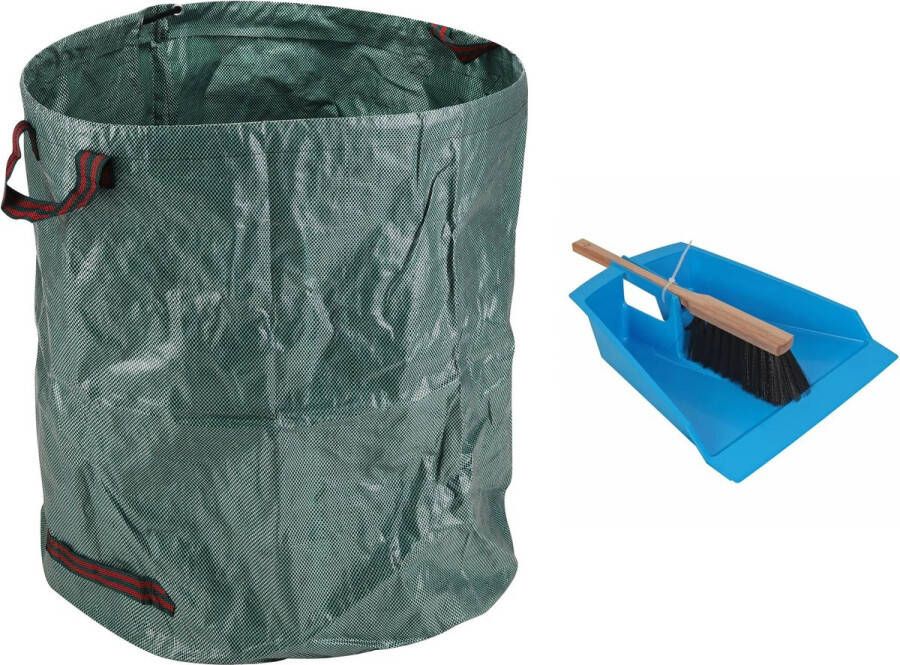 Talen Tools Groot stoffer blik blauw 43 cm met tuinafvalzak 272L voor tuinafval bladeren Stoffer en blik