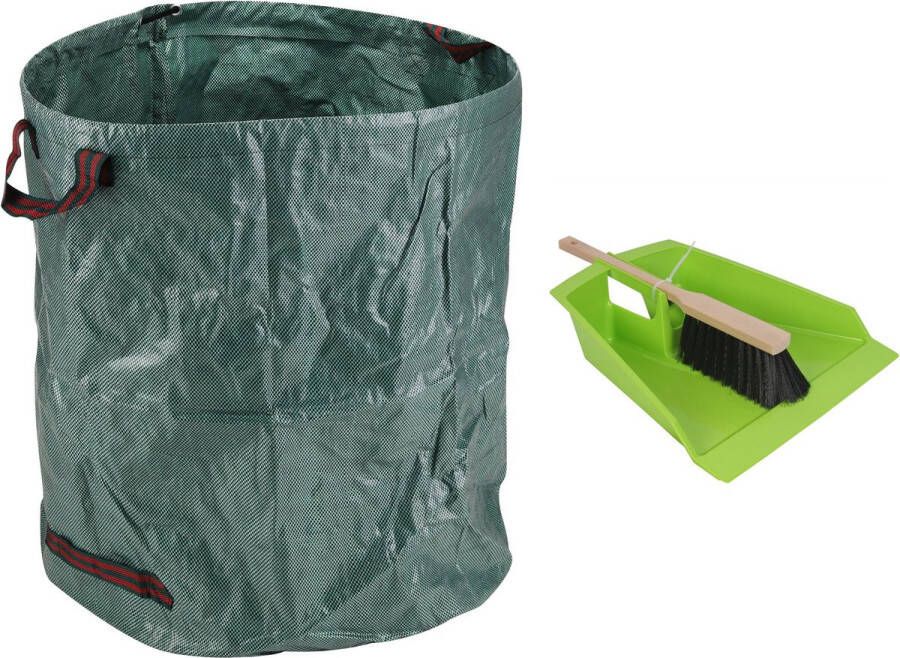 Talen Tools Groot stoffer blik groen 43 cm met tuinafvalzak 272L voor tuinafval bladeren Stoffer en blik