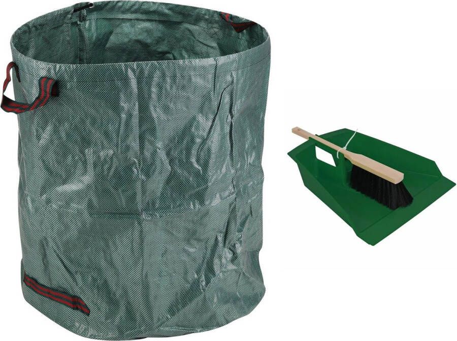 Talen Tools Groot stoffer blik groen 43 cm met tuinafvalzak 272L voor tuinafval bladeren Stoffer en blik