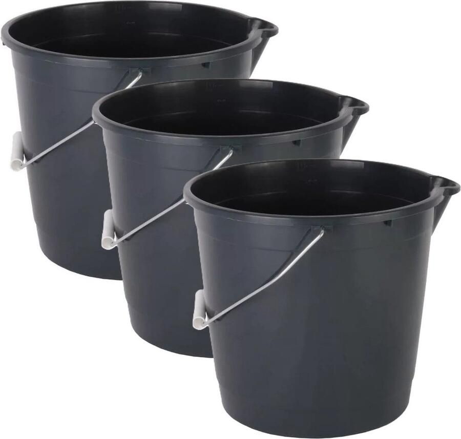 Talen Tools Talentools Huishoud schoonmaak emmer met tuit 3x 10 liter zwart multifuctioneel