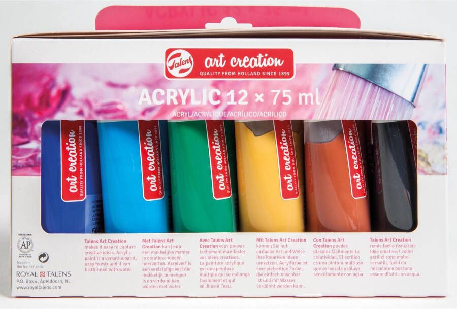 OfficeTown Talens Art Creation acrylverf tube van 75 ml set van 12 tubes in geassorteerde kleuren