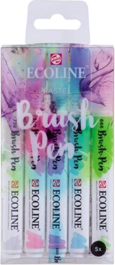 Talens ecoline “Pastel” Brushpennen set van 5 verpakt in een handige Zipperbag