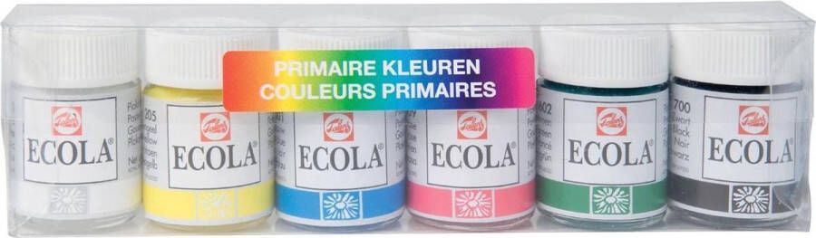 Talens Ecola plakkaatverf potje van 16 ml etui met 6 potjes in geassorteerde kleuren