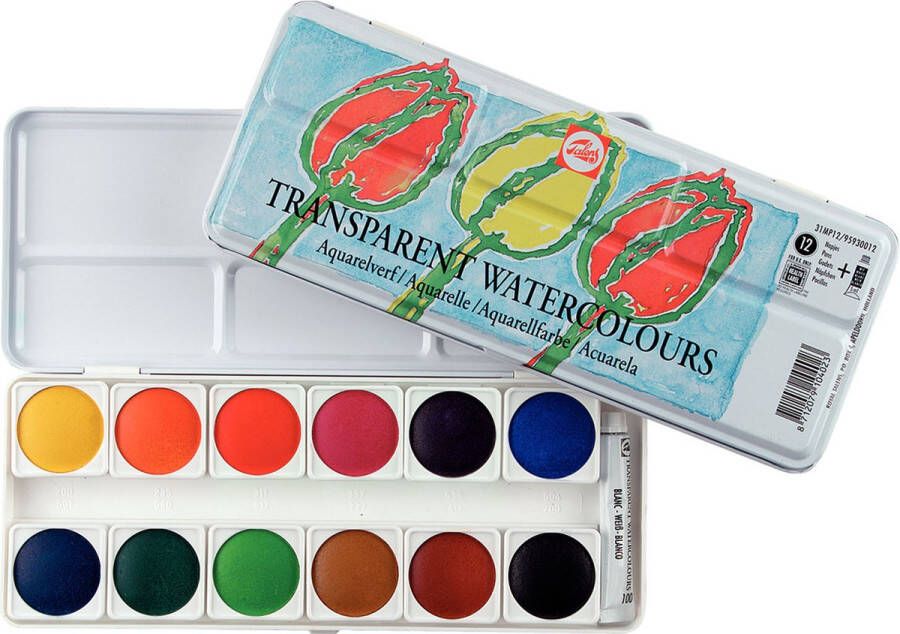 Talens Transparante Aquarelverf Set met 12 napjes