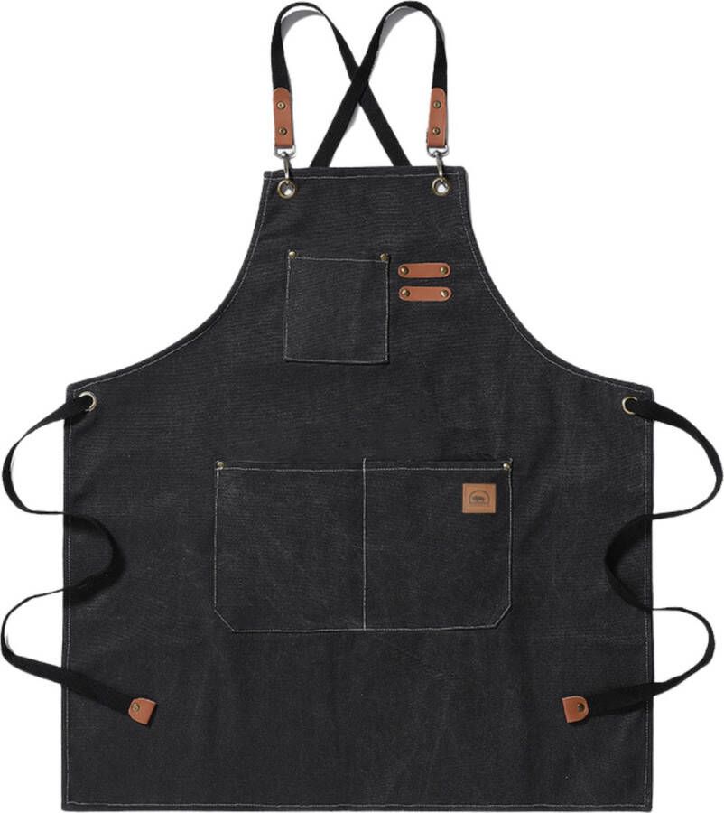 Tamarow Premium Keukenschort Werk en BBQ Schort Kookschort Crossback Zwart