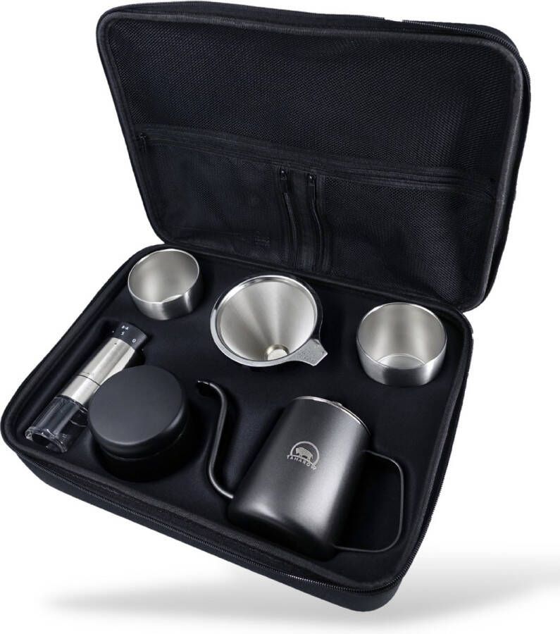 Tamarow ™ Slow Coffee Reisset Filter Koffie Set met Koffiemolen en Kopjes Coffeemaker Gooseneck Ketel Cafetière Pour Over 2 Persoons