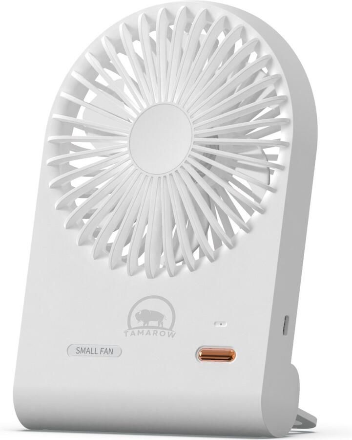 Tamarow Mini Tafelventilator Statiefventilator Oplaadbaar 3 Windsnelheden Ophangbaar Wit