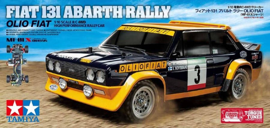 Tamiya 1:10 58723 RC Fiat 131 Abarth Rally Olio Fiat MF-01X RC Plastic Modelbouwpakket