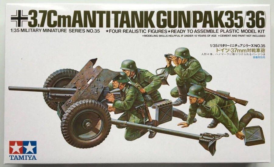 Tamiya 1:35 35035 German 3 7cm Kanone PAK 35 36 w 4 Figures Plastic Modelbouwpakket