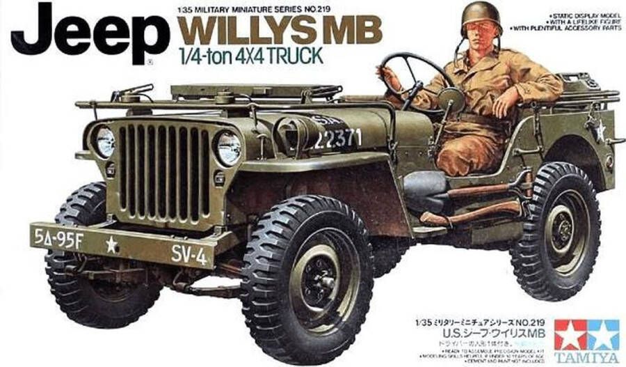 Tamiya 1:35 35219 US Willys Jeep MB 4x4 with 1 Figure Plastic Modelbouwpakket