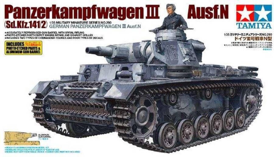 Tamiya 1:35 35290 Panzerkampfwagen III Ausf.N Sd.Kfz.141 2 Plastic Modelbouwpakket