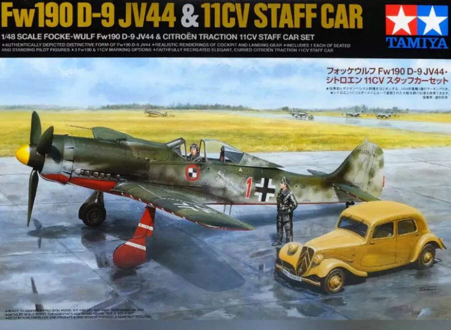 Tamiya 1:48 25213 Focke-Wulf Fw190 D-9 JV44 & Citroen 11CV Staff Car Set Plastic Modelbouwpakket