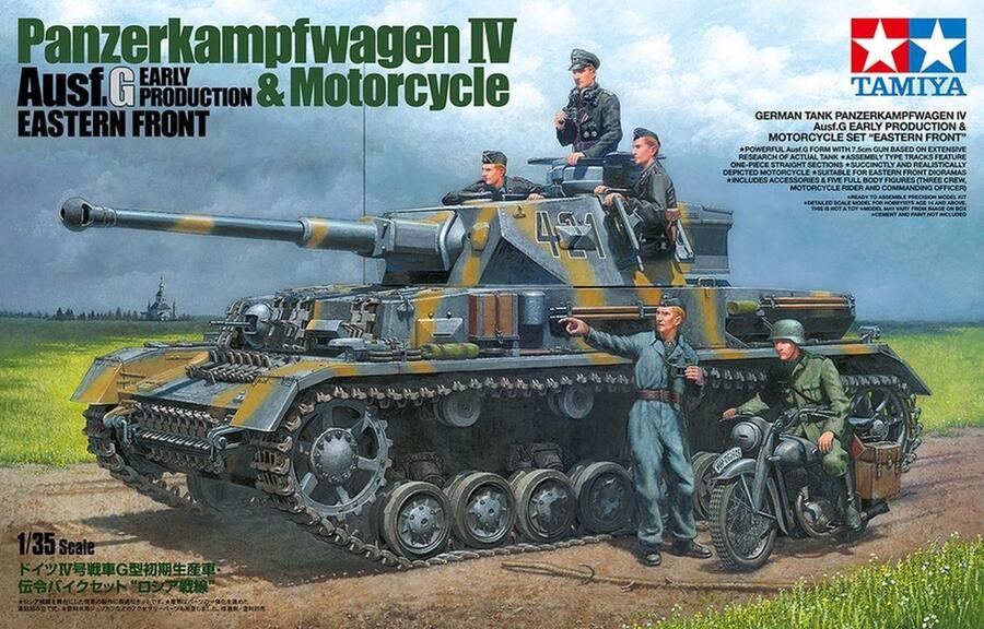 Tamiya 1:35 25209 Panzerkampfwagen IV Ausf G. Early ion & Motorcycle Eastern Front Plastic Modelbouwpakket