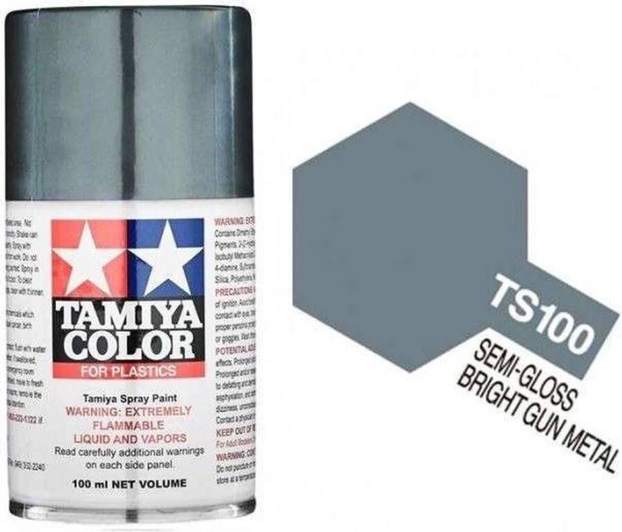 Tamiya TS-100 Bright Gun Metal Satin Acryl Spray 100ml Verf spuitbus