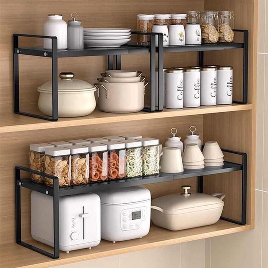 TammaT Keuken Organizers aanrecht organiser Uitschuifbaar 28*25*(38-69)cm Pannenrekken Gootsteenkast organizer Bureau Organizer Opbergrek Kruidenrek Kast Organizer Badkamer Organizer Uitschuifbaar tussen 38 en 60cm Zwart