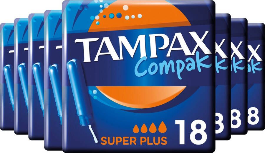 Tampax Compak Super Plus Tampons Met Inbrenghuls Voordeelverpakking 8 x 18 stuks