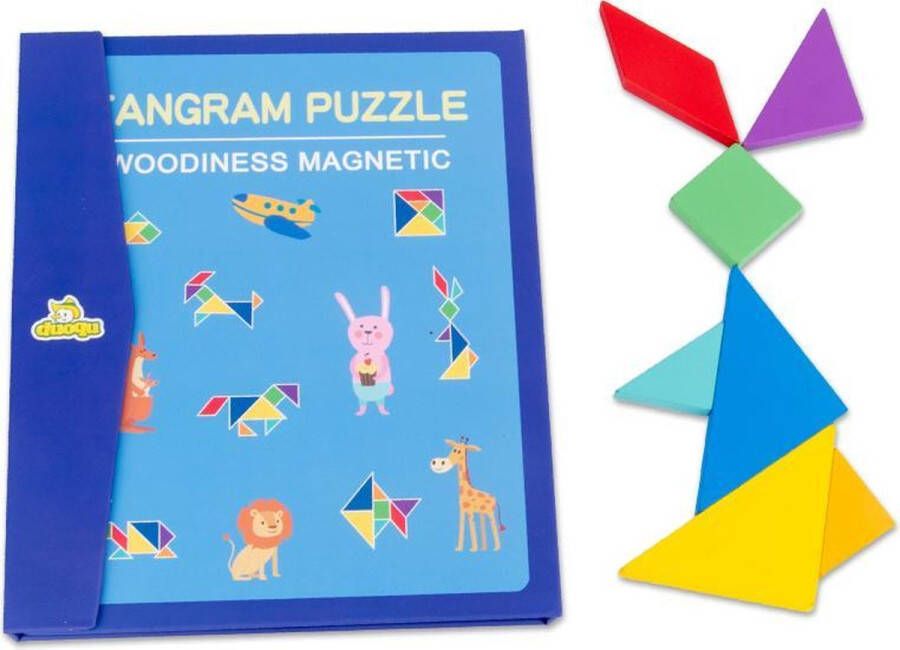 Tangram puzzelboek Hout Educatief voor kinderen 96 puzzels Blauw Magnetisch Vormenpuzzel