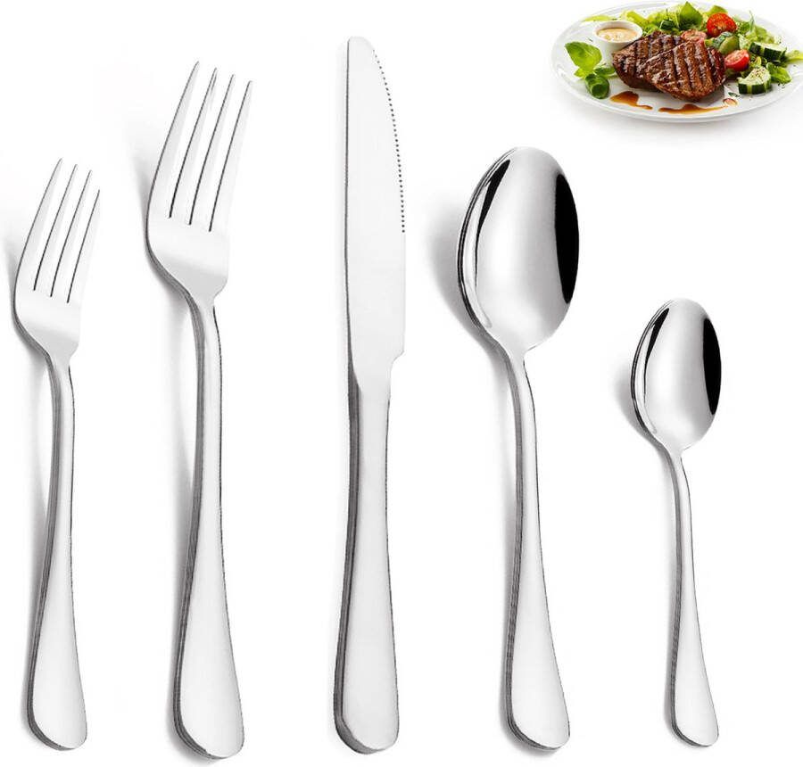 TAN.TOMI Bestekset 12 Persoons Bestek (60-delig) Lepels Messen Vorken & Steakmessen Vaatwasserbestendig Zilver RVS