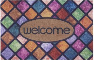My home Mat Welcome ruit Design met tekst in vrolijke kleuren robuust gemakkelijk in onderhoud antislip