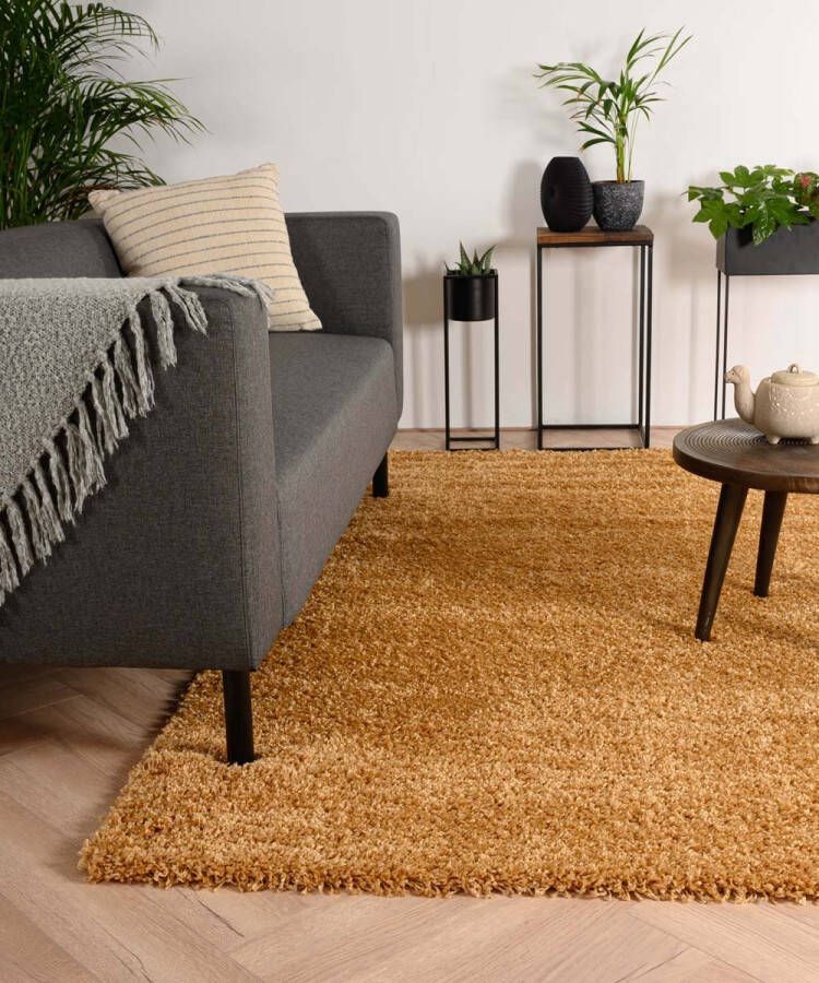 Tapeso Hoogpolig vloerkleed shaggy Trend effen goud 200x300 cm