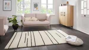 Andas Hoogpolig vloerkleed Fria 2-kleuren-design gestreept slaapkamer robuust gemakkelijk in onderhoud